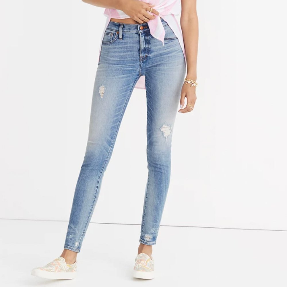 Madewell 9" High-Rise Skinny Jeans: Destructed-Hem Edition Size 27